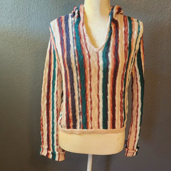 Roxy Sun Express Hooded Beachy Slouchy Striped Knit Sweater Size XS - Picture 4 of 11